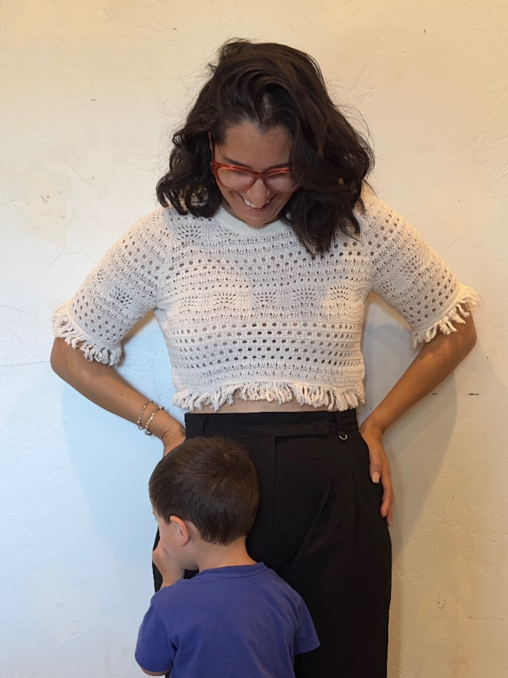Boden white crochet fringe crop top